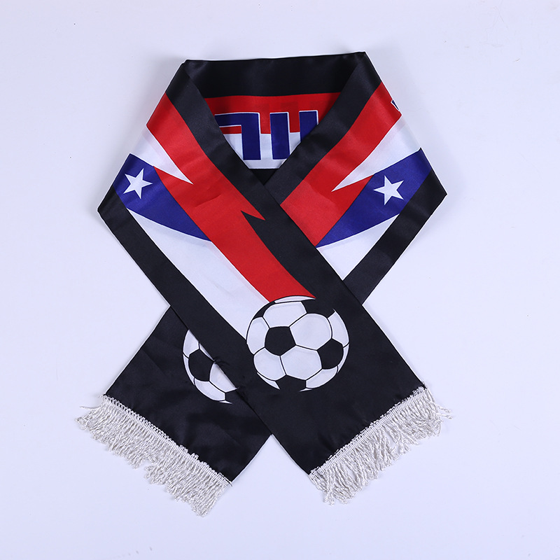 涤纶色丁印花球迷围巾世界杯俱乐部足球围巾针织球迷围巾批发