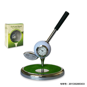 廠家直銷運動休閑辦公學習筆筒 高爾夫時鐘球頭筆座頒獎紀念禮品