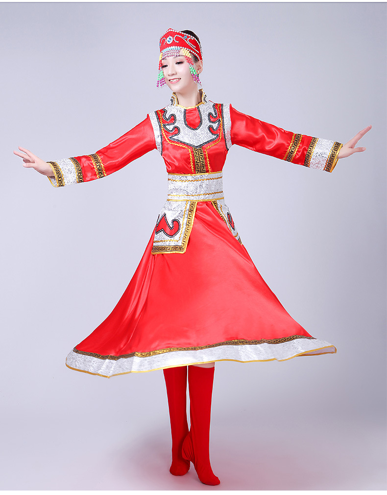 蒙古族演出服女装内蒙古舞蹈服装蒙古袍成人少数民族表演服裙