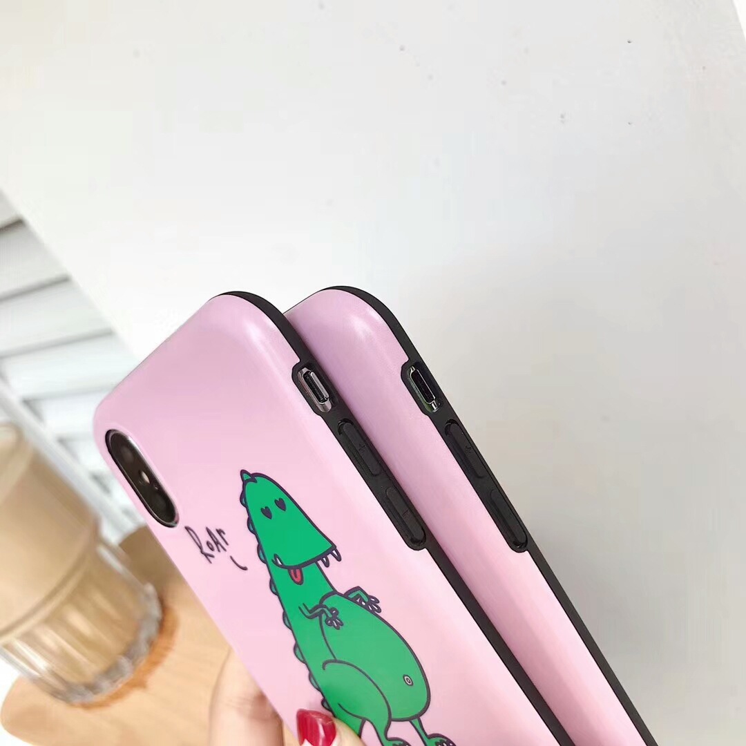 imd磨砂黑边软壳卡通可爱肥恐龙iphonex苹果8手机壳 7plus 保护套