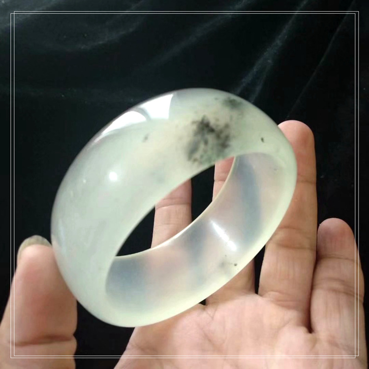 正品天然a货岫玉宽手镯冰种烟花手镯 玉镯子内径59mm 编号a185
