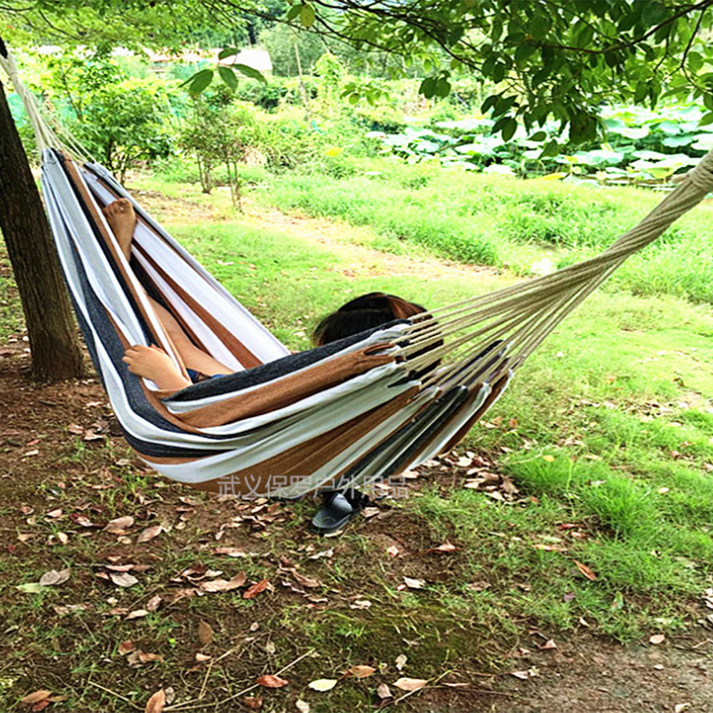 吊床 户外防侧翻帆布秋千 旅行装备休闲野营单双人彩条吊床送绑绳