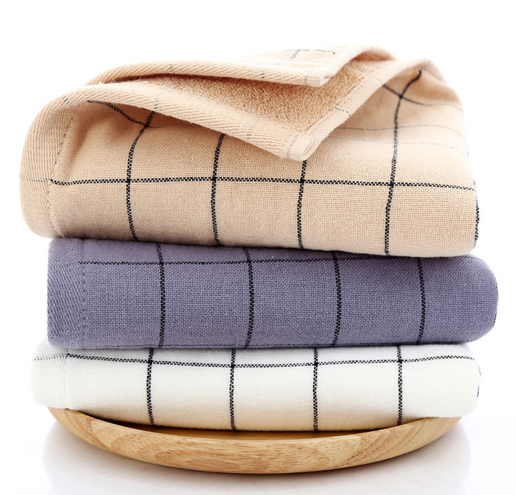 纯棉田园方格毛巾正面纱布方面毛圈毛巾成人美容面巾免费设计logo