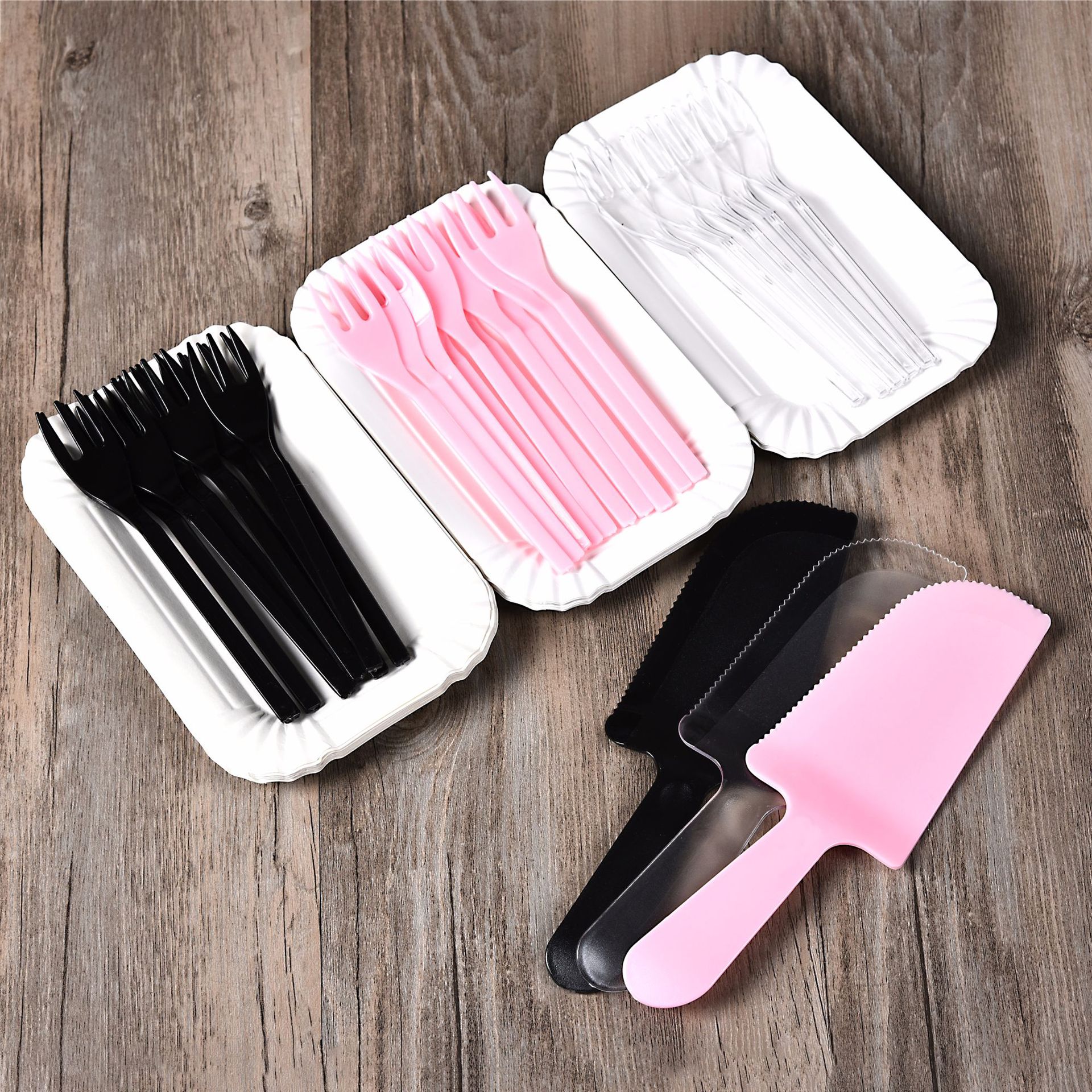 Wholesale Creative Birthday Cake Cutlery Tray Set Disposable Ten Plate Ten Fork Combination Cake Tableware Independent Packaging