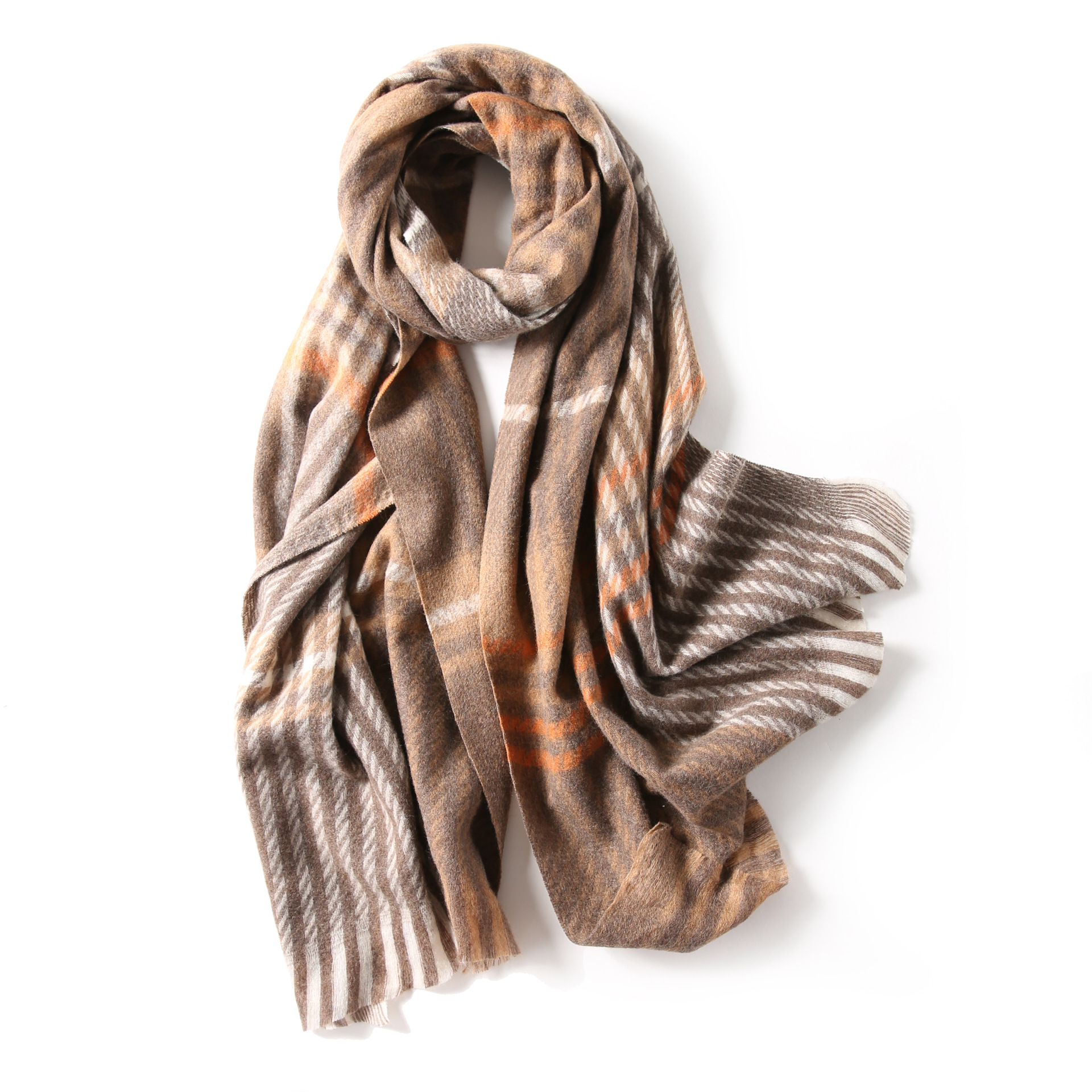 围巾韩版女秋冬季加厚保暖长款情侣百搭格子羊毛混纺围脖双面两用