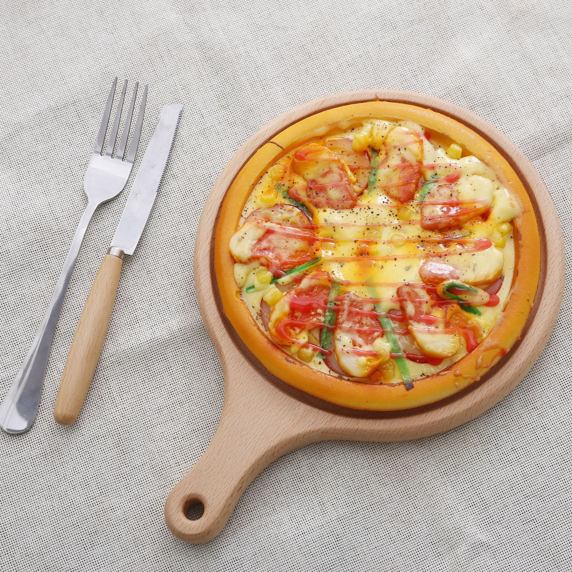 木质榉木披萨西餐托盘圆形牛排寿司托盘披萨板牛排砧板支持雕刻