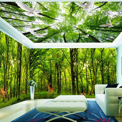 大型绿色森林3d立体酒店客房主题空间卧室客厅背景墙纸壁画壁纸