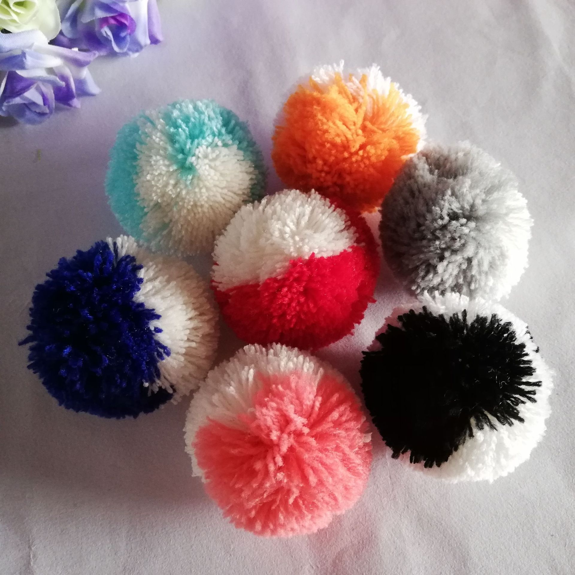厂家直销毛球开司米毛线球混色毛球涤纶各种款式毛球210cm