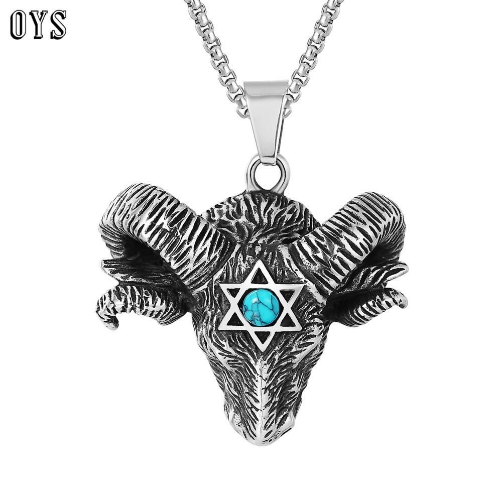 p0173-nk05亚马逊 个性复古邪恶撒旦山羊头恶魔灵长钛钢吊坠