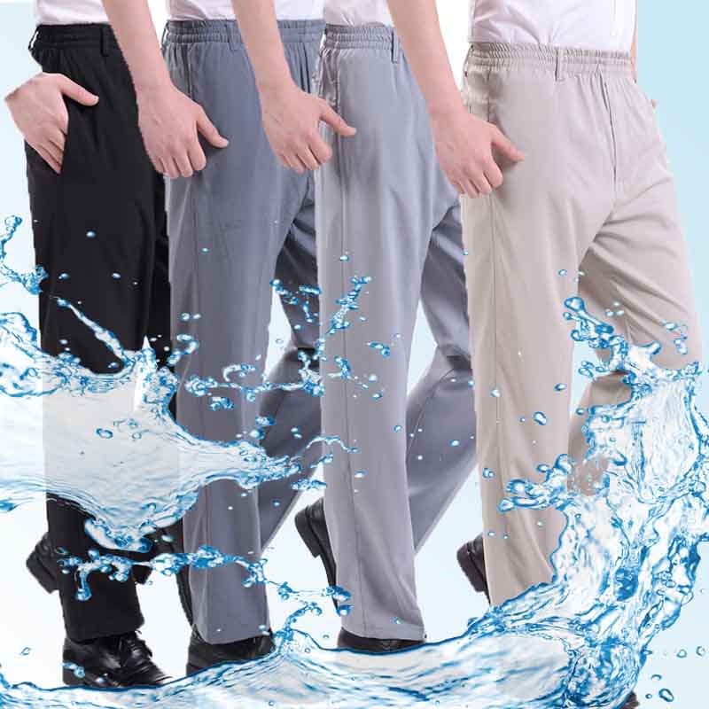 Men's Summer Thin Ice Silk Casual Pants High Waist Pants Middle-Aged and Elderly Elastic Waist Dad Non-Ironing Straight Men's Pants