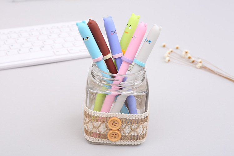 韩国创意动物表情笔帽中性笔 学生可爱签字笔黑芯 办公文具用品