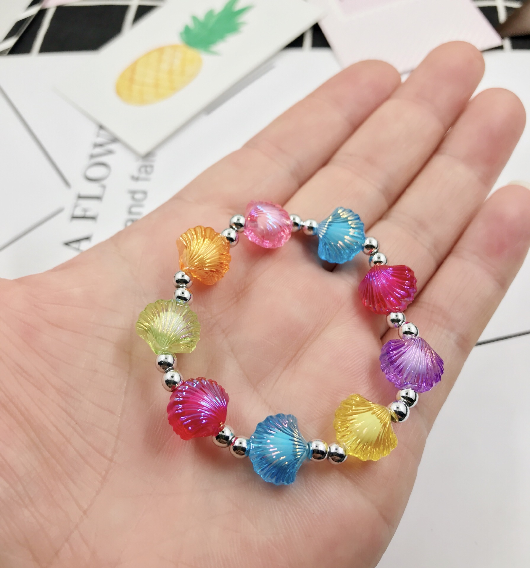 韩国儿童手链贝壳手环亚克力可爱珠子diy手链女童手镯