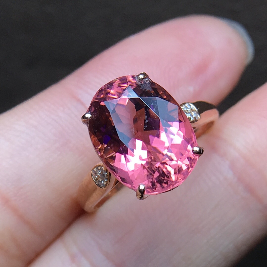 一件代发商场同款天然粉红碧玺戒指18k金镶嵌彩色宝石女戒