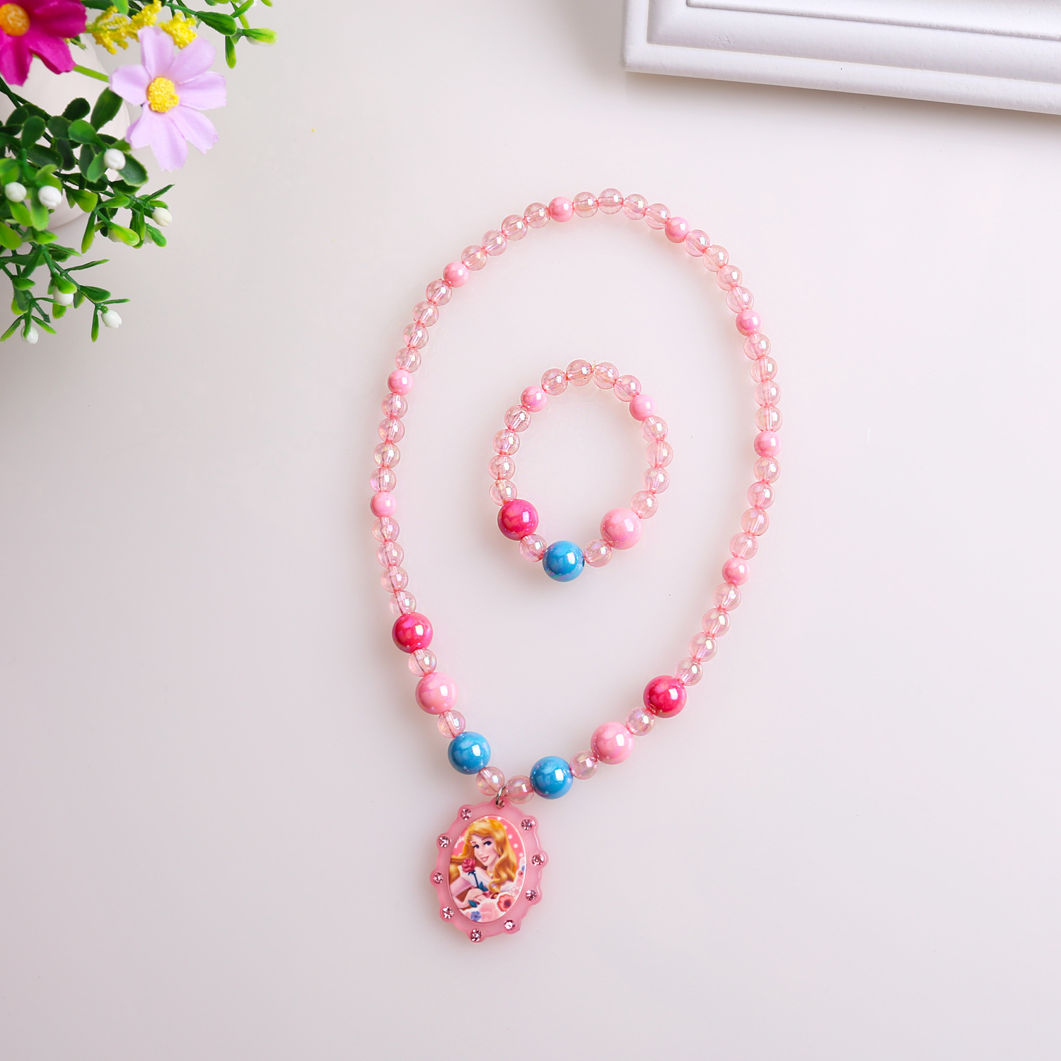 韩版儿童珍珠项链手链套装女小公主串珠卡通女孩百搭首饰品