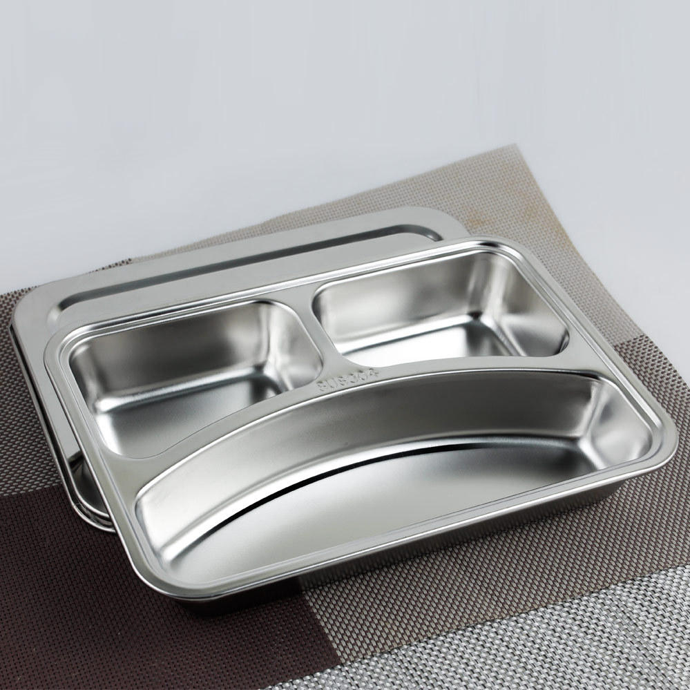 厂家供应304不锈钢快餐盘 加深加厚学生便当盒餐饮食堂快餐盒
