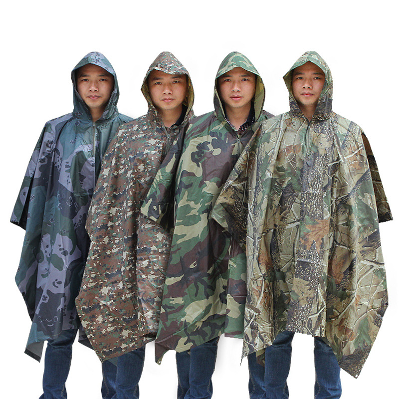 Adult Men's Fashion Outdoor Hiking Climbing Multifunctional Three-in-One Camouflage Raincoat Cloak Polyester Tent