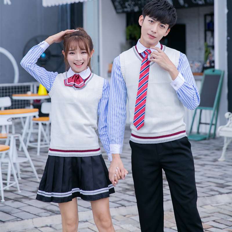 学生秋冬v领毛衣背心校服情侣装jk制服时尚英伦风班服一件代发