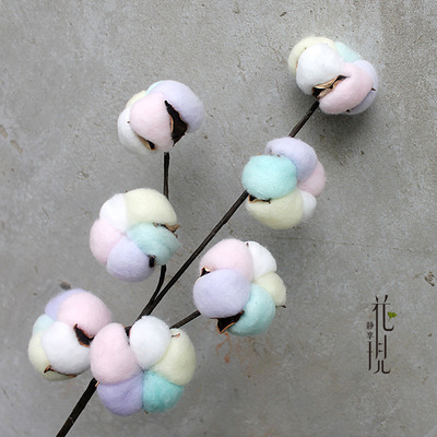 五瓣7个头棉花 手工干花包花配花拍摄道具手工diy铁丝杆