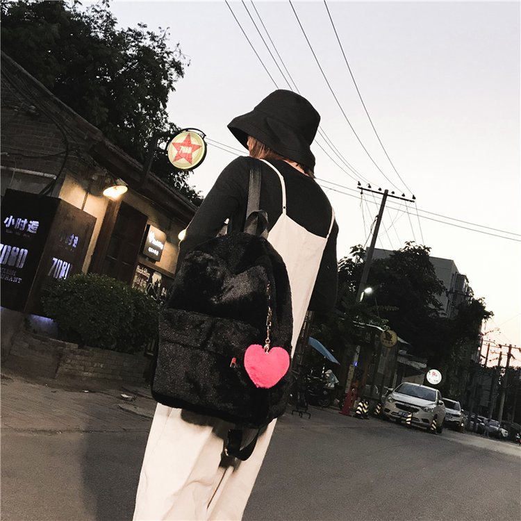 Japanese Cute Girl BF Style Street Shooting Schoolbag High School Student Plush Loving Heart Backpack Soft Girl Partysu Women Bag