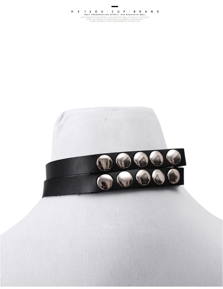 欧美原宿朋克风皮项圈 Ebay热销 圆形吊坠项链颈脖链短款锁骨链详情7