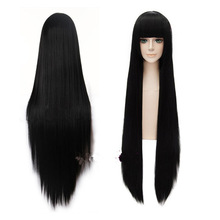 Cosplay古装动漫假发套100cm1米纯黑长直发男女用cos假发厂家