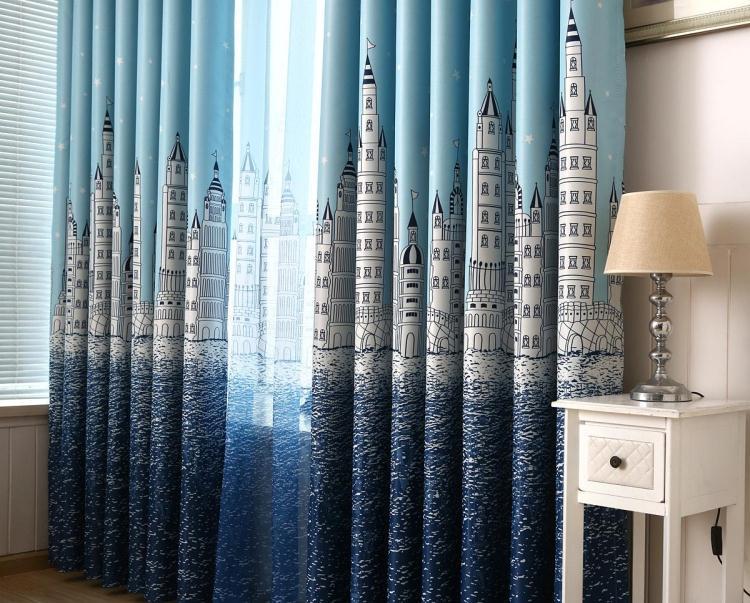新款单面光印花城堡窗帘 儿童房卧室遮光单面印花窗帘布厂家批发