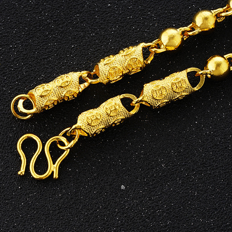 黄铜电镀镀 24k黄金饰品加厚金品质男款龙凤圆柱项链时尚首饰项链