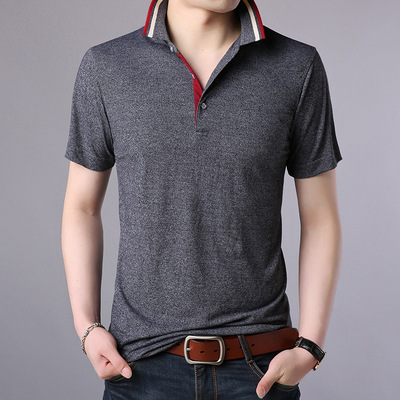 2018春季新款时尚中年男式短袖t恤 纯色男士翻领t恤休闲韩版