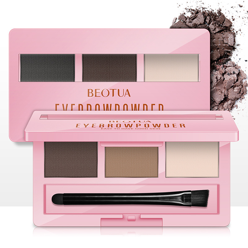 BEOTUA Water Light Colorful Tri-Color Eyebrow Powder Color Rich Natural Smooth Waterproof Sweat-Proof Easy to Color Cosmetics Wholesale