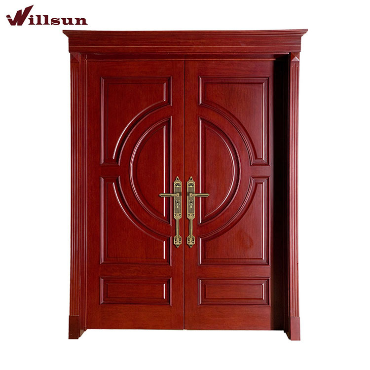 工厂直销红樱桃简欧冒头原实木门实木复合环保烤漆入户双开门