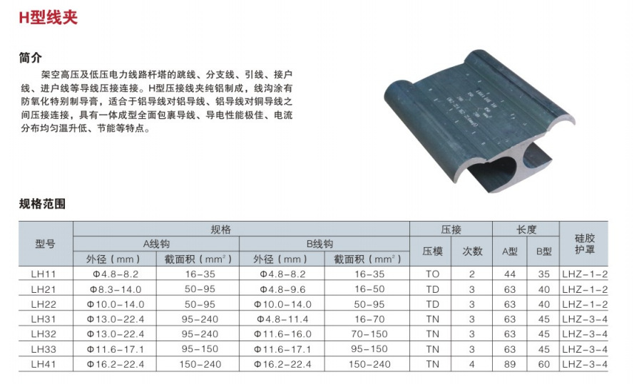 品种繁多 h型线夹jh-3并沟线夹含绝缘罩 电力线夹异型铝线夹