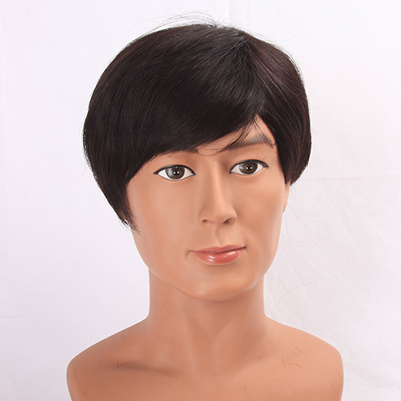 中老年假发女短发真发隐形无痕自然逼真斜刘海送爸爸款男士假发