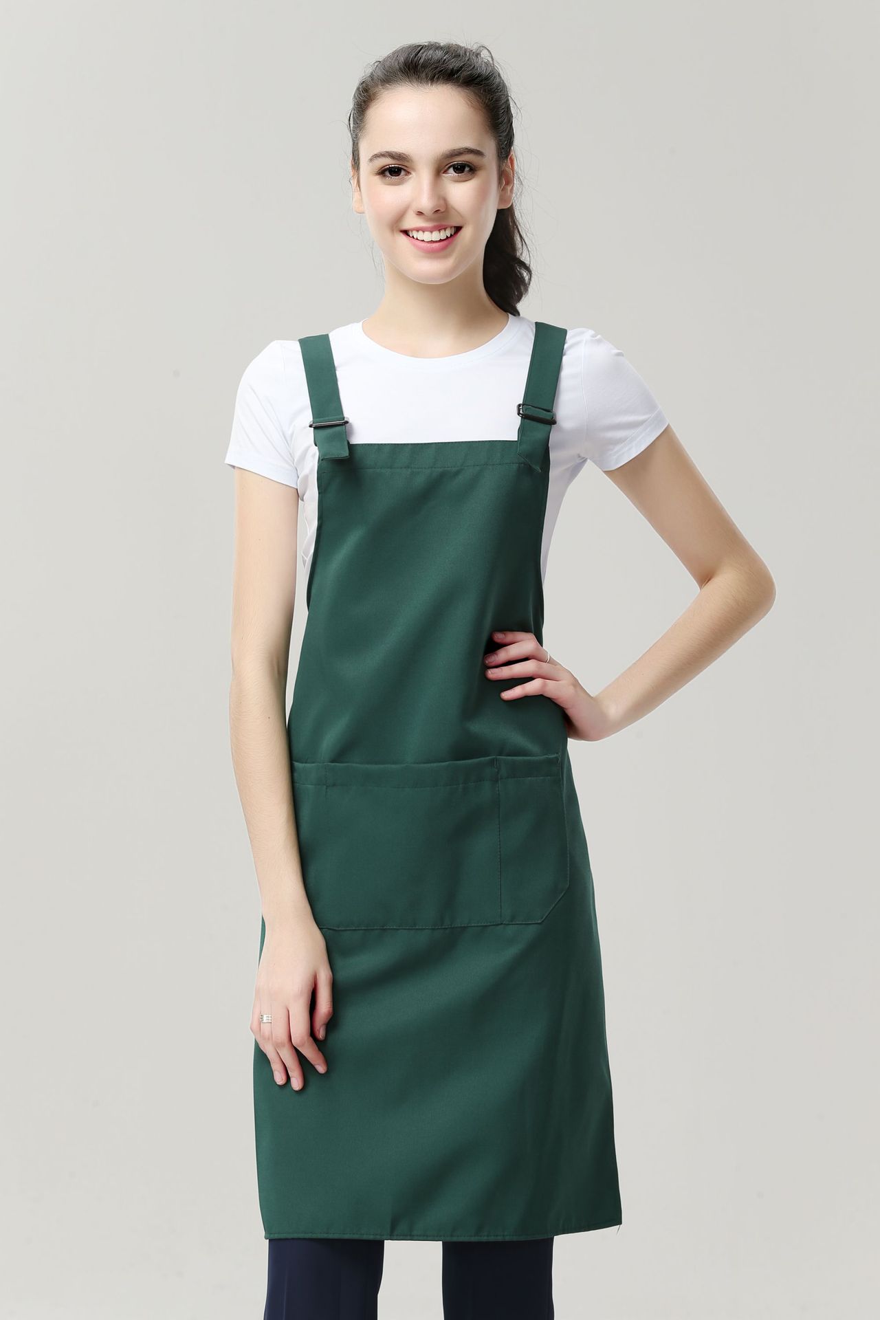 纯色广告围裙韩版时尚定制logo印字定做纯棉防水防油厨房工作服