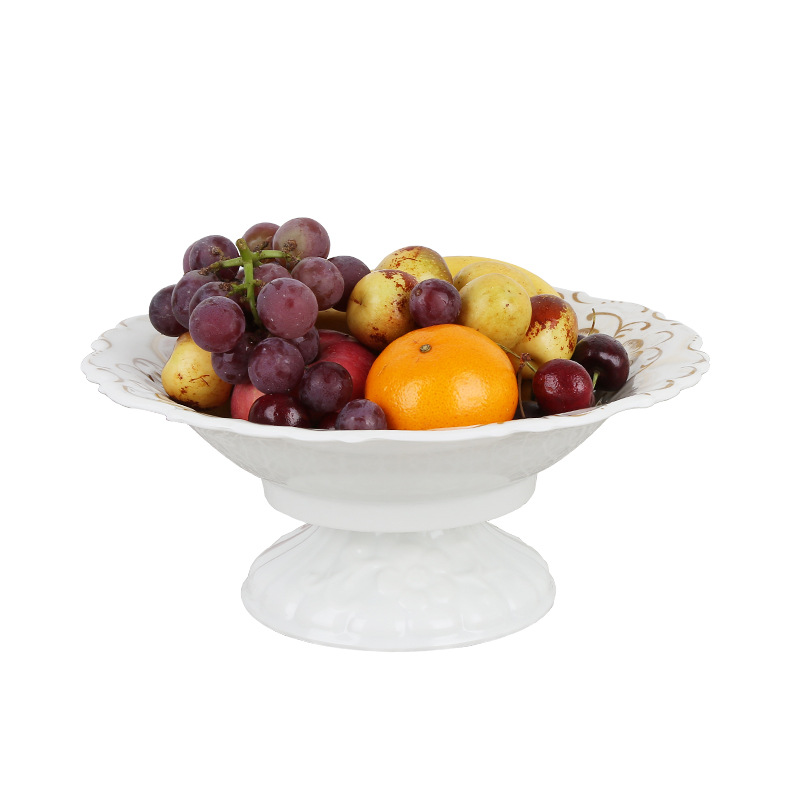 Golden Edge European Style Removable Household Melamine Fruit Plate with Base Living Room Imitation Porcelain Candy Plate Dried Fruit Tray Plate