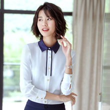长袖衬衫女装秋季新款韩版修身显瘦翻领职业白衬衣上衣 一件代发