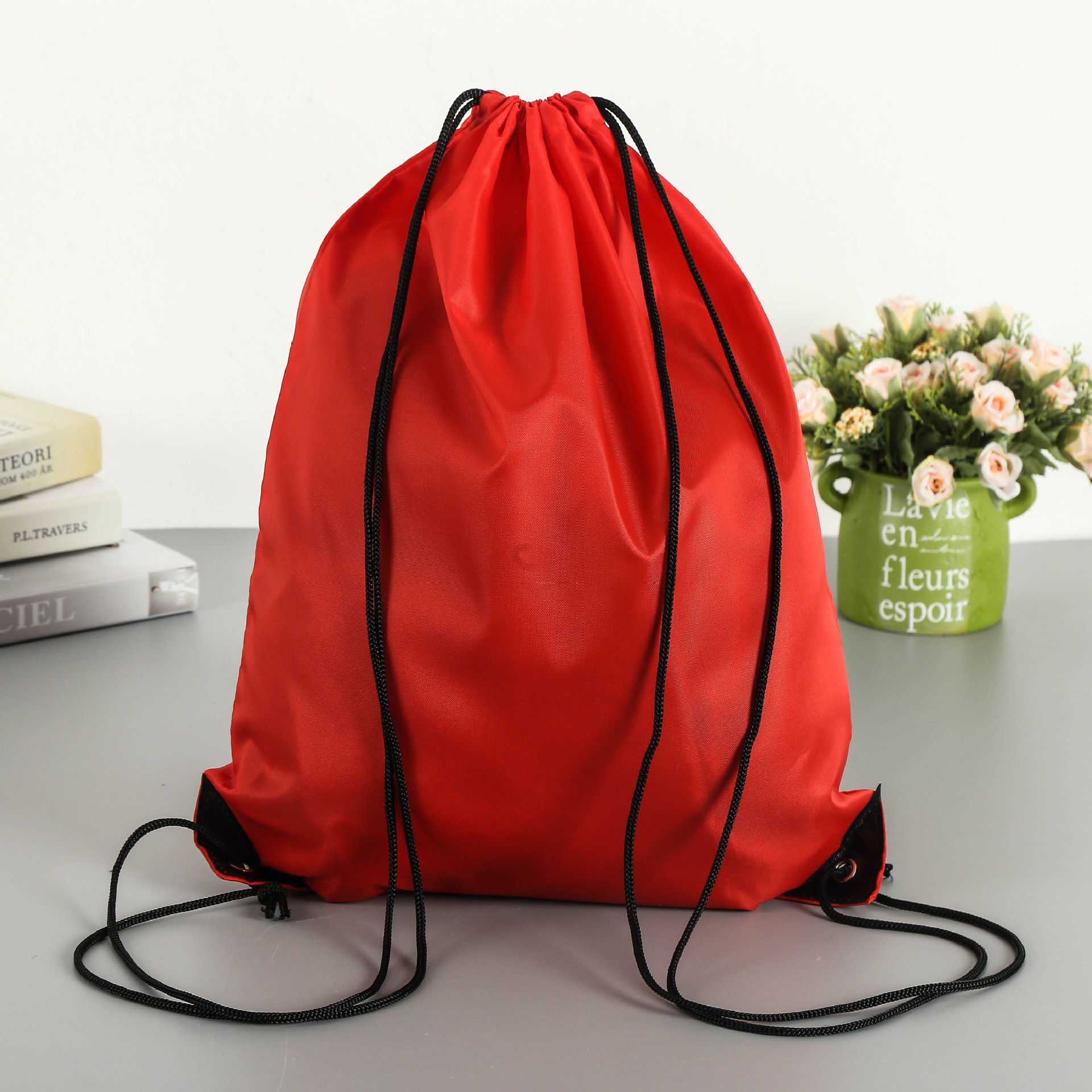 厂家现货210d涤纶束口袋定做抽绳袋学生双肩背包袋定制广告印logo