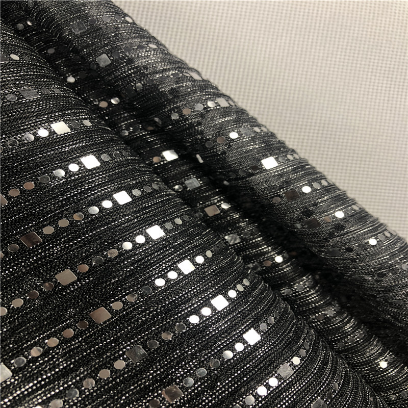 2020新欧美连衣裙黑银压皱三角方块冲片亮丝金银丝网布幻灯丝面料