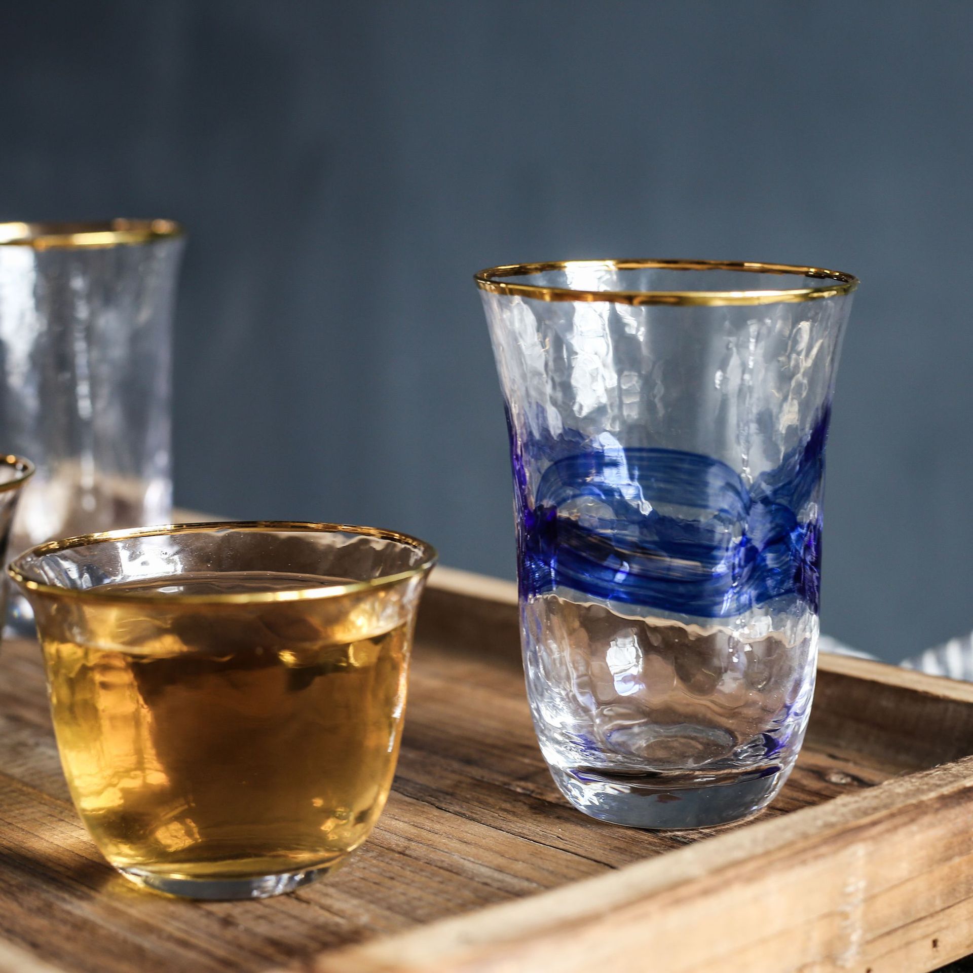 绿典-日式云纹金边透明玻璃杯家用水杯茶杯大容量果汁杯耐热水杯