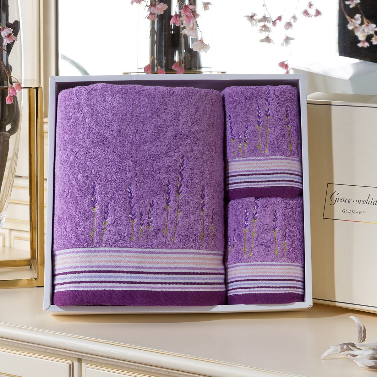 洁丽雅兰 薰衣草浴巾毛巾三件套礼盒 洁丽雅兰薰衣草三件套礼盒