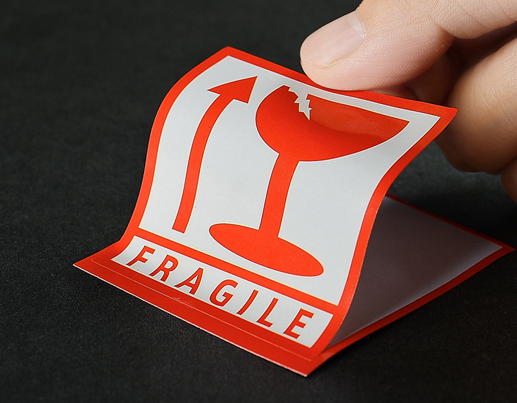 易碎标英文贴纸不干胶定做易碎标签向上勿压快递易碎品警示标贴