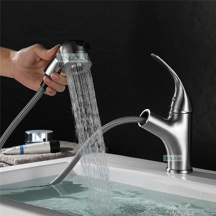 网红水龙头面盆龙头卫生间 304不锈钢抽拉冷热带喷头洗头拉伸龙头