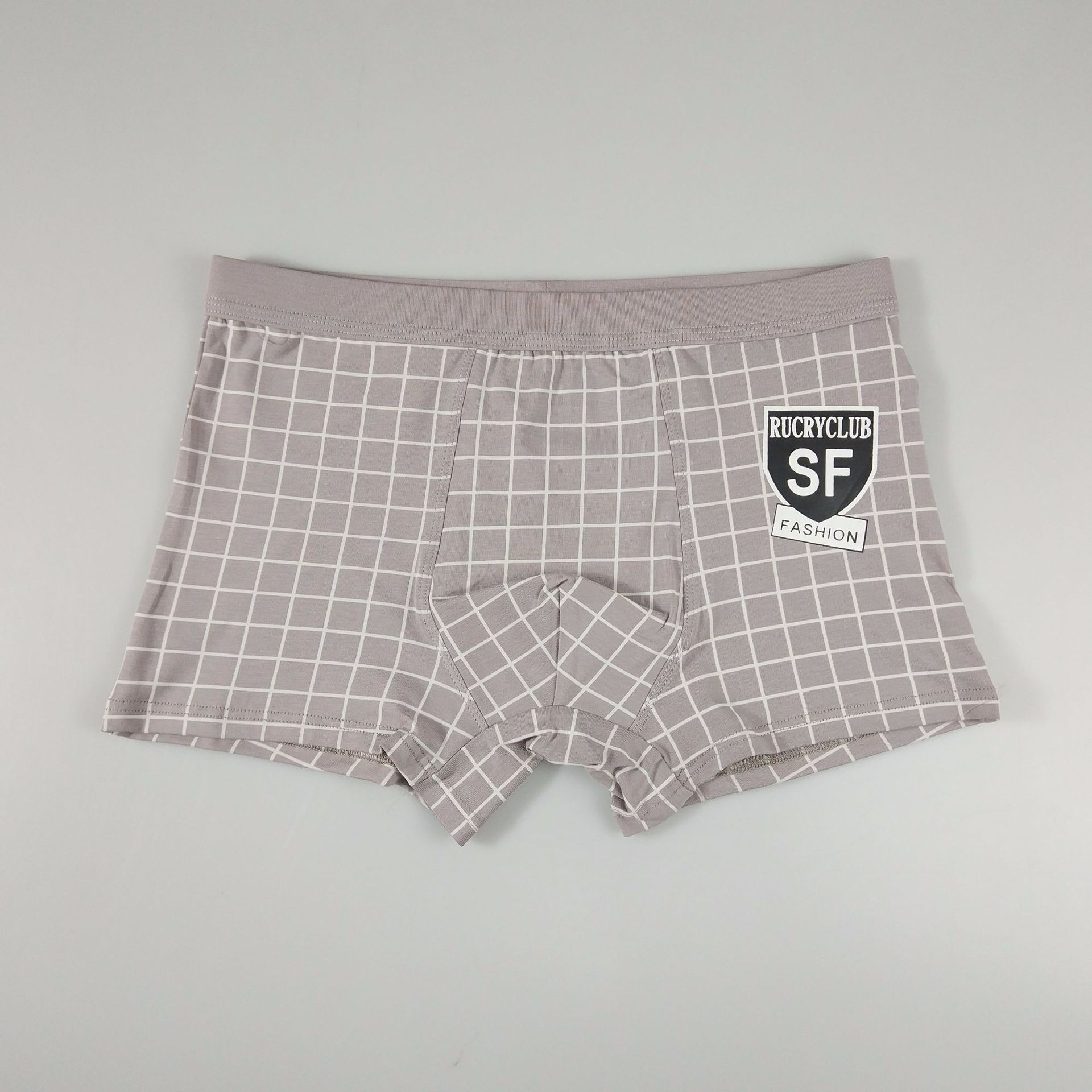 厂家直销 网格印花时尚男士内裤 rc棉舒适中青年中腰款四角裤