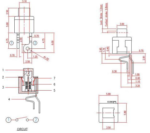 自锁开关立式2脚,自锁按键开关两脚,迷你自锁开关立式