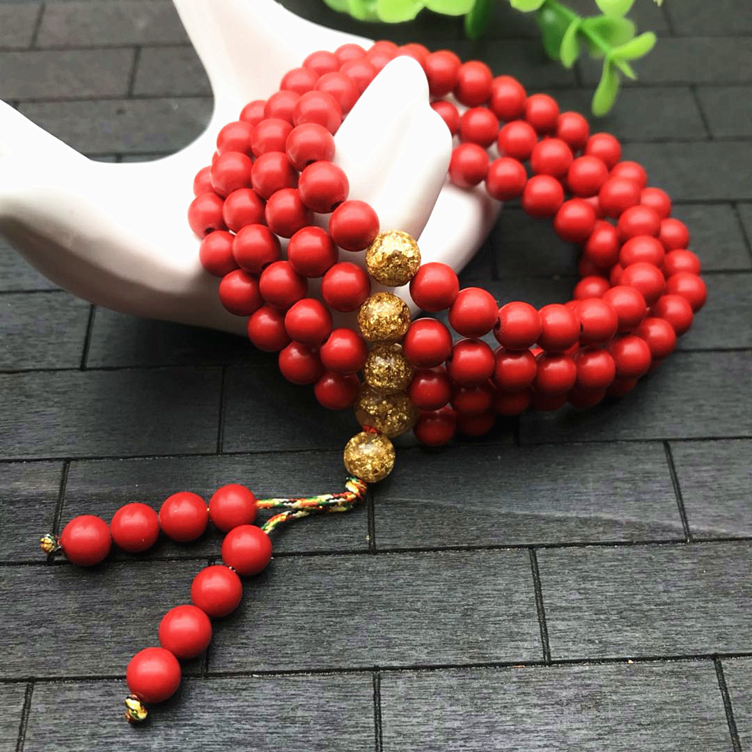 108颗佛珠手串 本命年朱砂手链 串金箔手链手串士多圈饰品批发