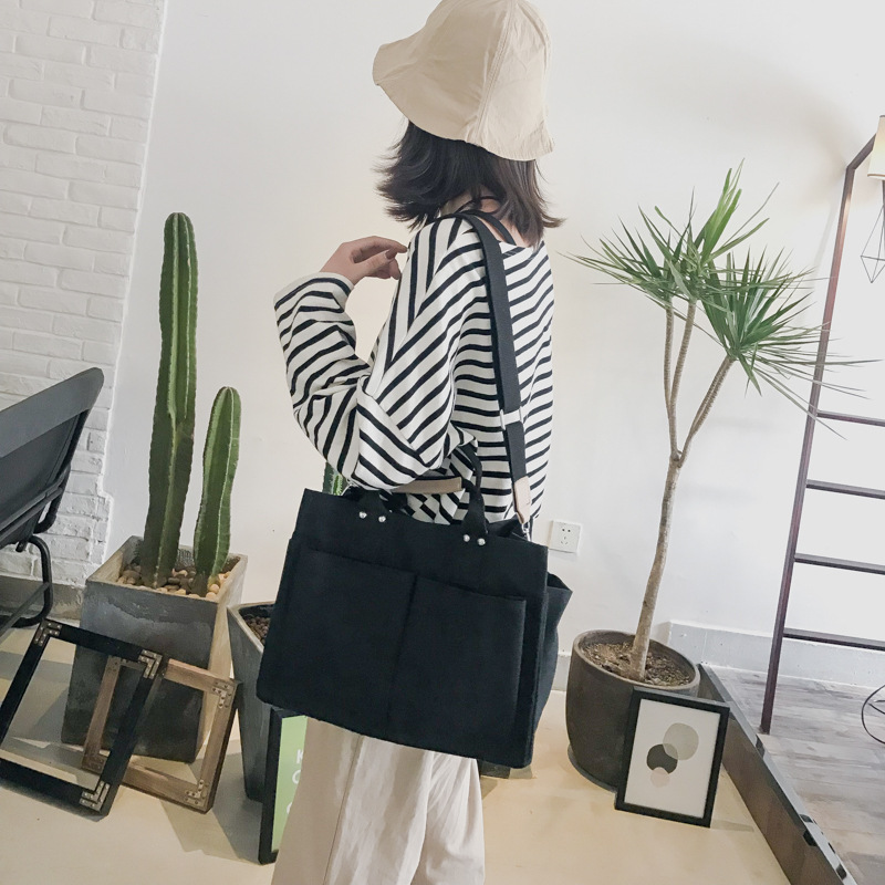 Women's Canvas Bag Korean Ins Simple All-Match Multi-Pocket Tote Messenger Bag Large Capacity Shoulder Bag Women's Big Bags