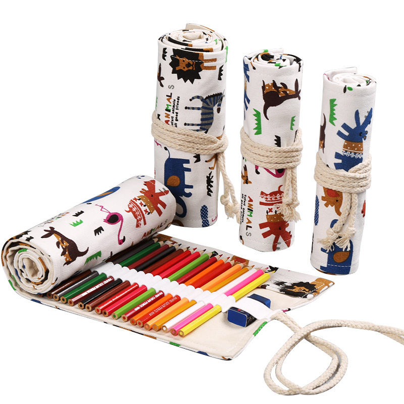 Handmade Canvas Pen Curtain 12/24/36/48/72 Hole Large Capacity Rolling Pencil Case Boys and Girls Color Lead Sketch Stationery Box