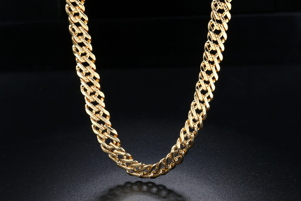 欧美嘻哈男士古巴项链潮人男款真空镀18k黄金大金链说唱配饰批发