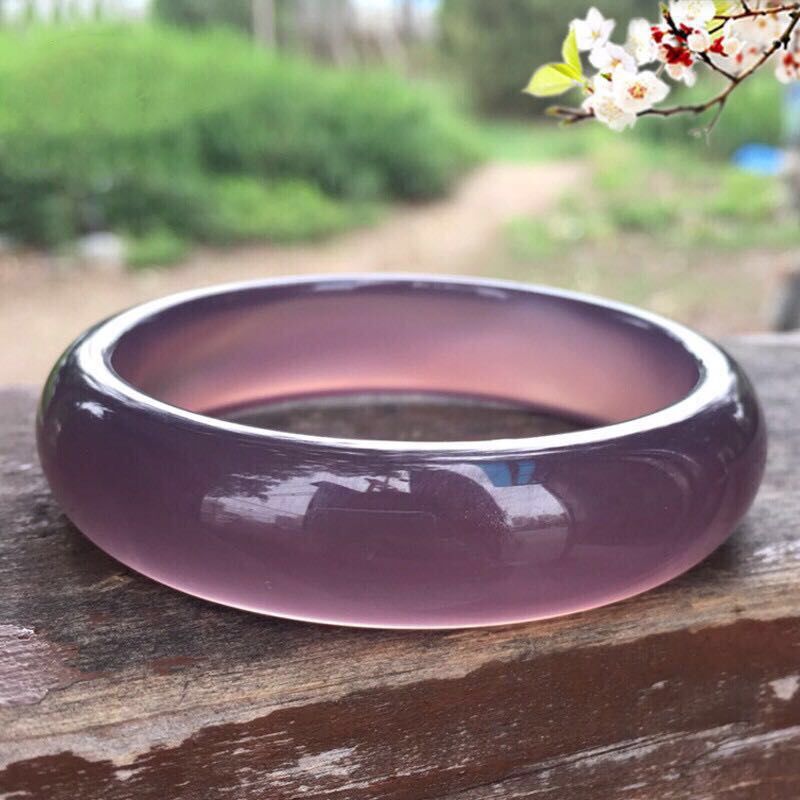 灰紫色玛瑙玉石手镯女款扁条冰种手镯地摊玉手镯玉挂件批发