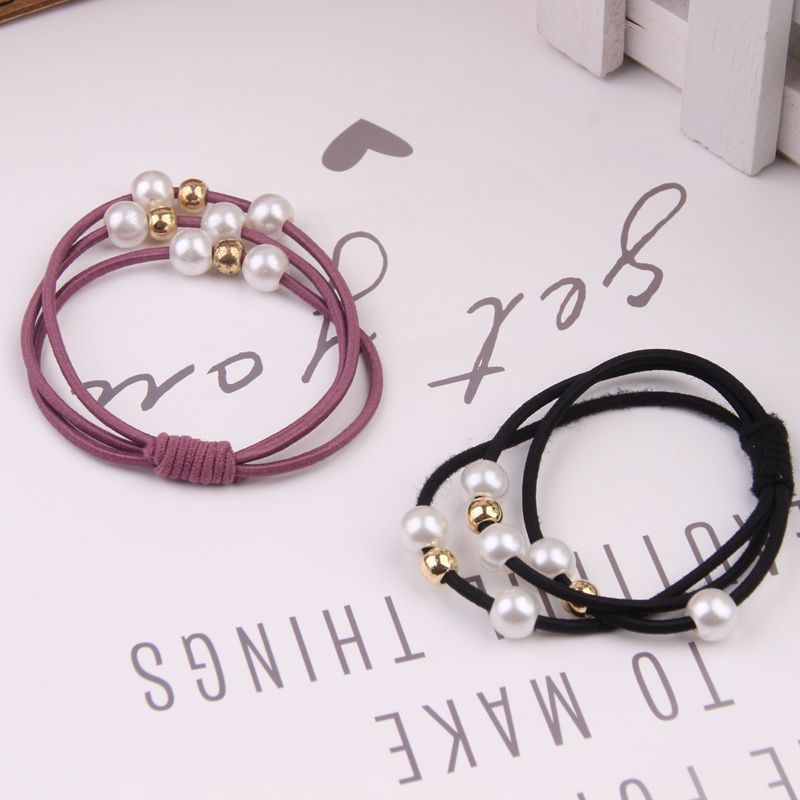 Korean Style Three-in-One Pearl Knotted Hair Ring High Elastic Handmade Knotted Hair Ring Hair Rubber Band Hair Rope Wholesale