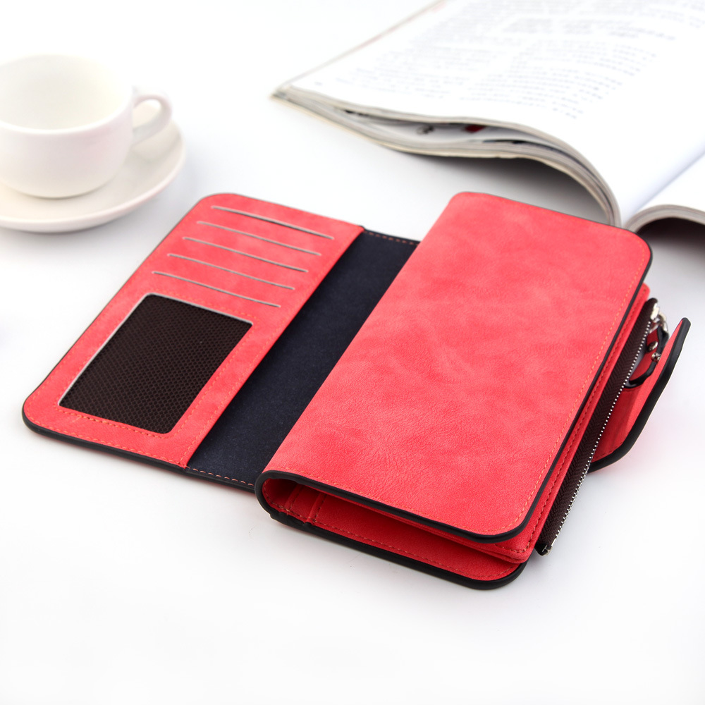 新款搭扣女士韩版钱包大三折时尚女包多卡位女士钱包磨砂双色面料